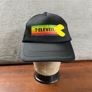 7 Eleven PAC Man Mesh Trucker Hat Black Video Gabe Cap SnapBack Adjustable